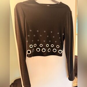 SHEIN Black Crop Top with Eyelet Accents